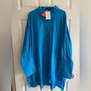 ASOS. Never worn. Blue Button-Up Shirt Dress